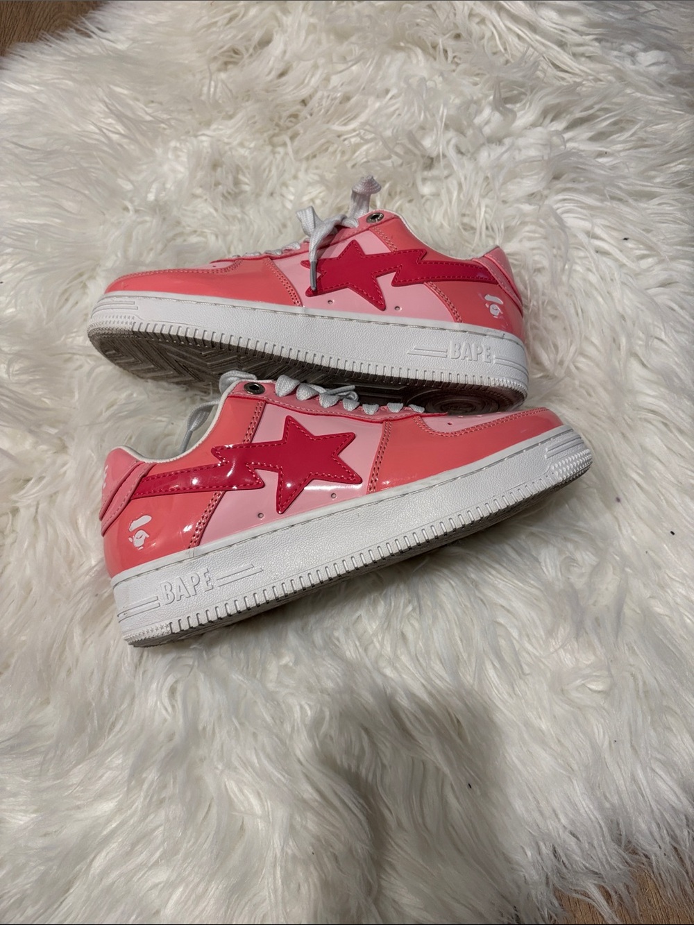 Bape Kids' Pink Patent Leather Sta Low Sneakers with Dark Pink Star